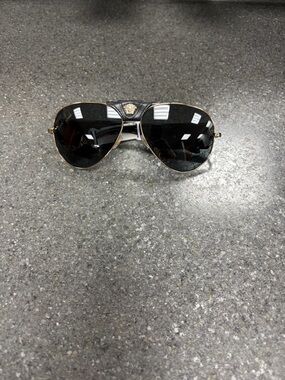 Gold Frame Black Lens Aviator Sunglasses - Versace